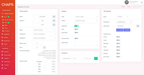 Administration - Ajouter un cours